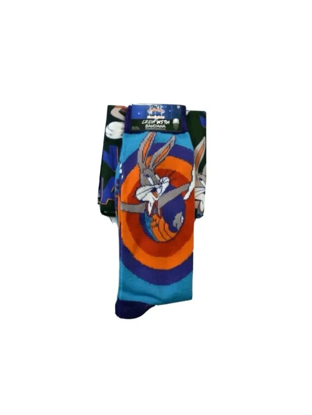 Space Jam Looney Tunes Socks & Bandana, Novelty Socks, Shoe Size 6-12, Blue, New